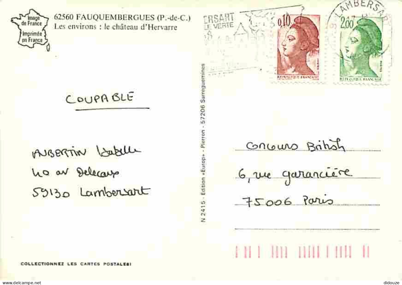 62 - Fauquembergues - Les Environs - Le Château D'Hervarre - Flamme Postale - CPM - Voir Scans Recto-Verso - Fauquembergues
