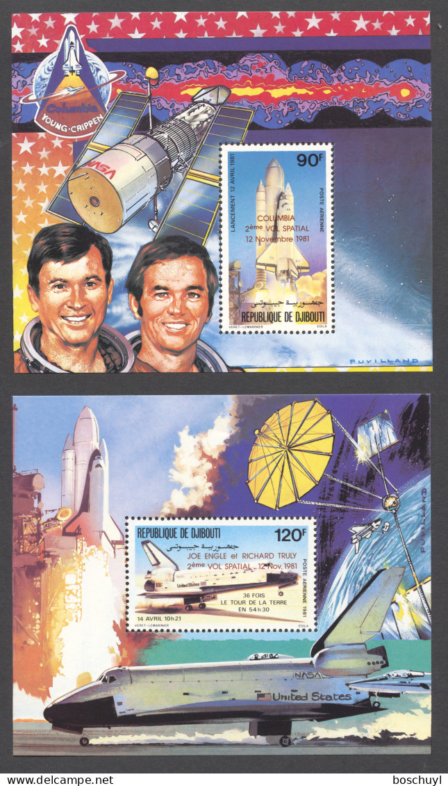 Djibouti, 1981, Space Shuttle, Astronauts, Overprinted, MNH, Michel Block 50-51A - Dschibuti (1977-...)