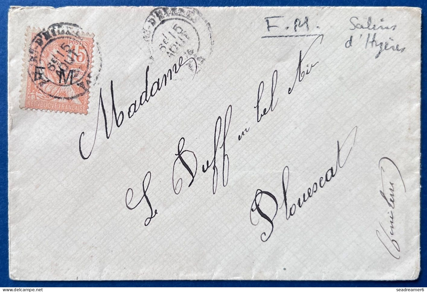 Lettre En FM N°1 15c Orange Oblitéré Dateur " SALINS D'HYÈRES / VAR " Pour PLOUESCAT TTB - Military Postage Stamps