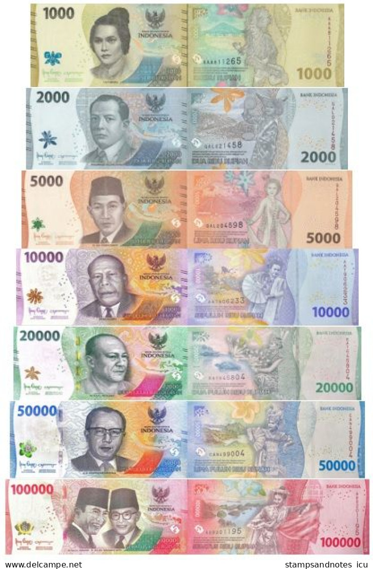 INDONESIA 1000 2000 5000 10000 20000 50000 100000 Rupiah 2023 P W162 - W168 UNC - Indonesien