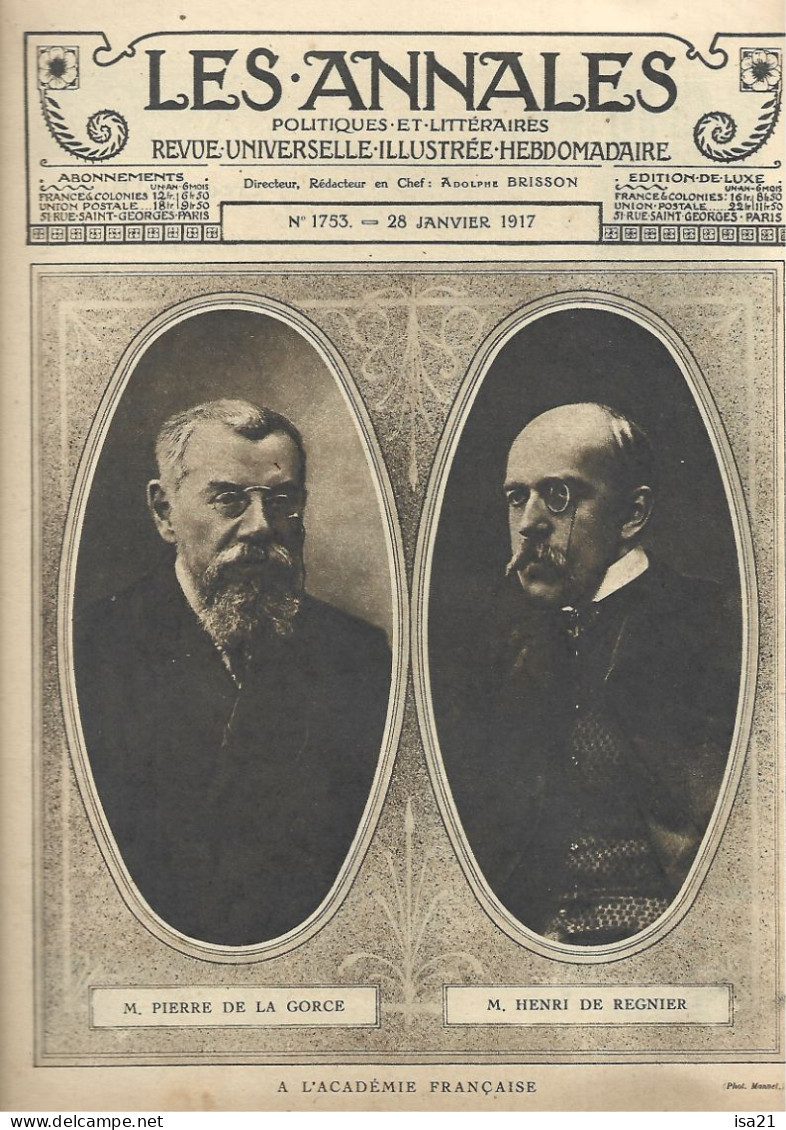 Les  ANNALES Politiques Et Littéraires: 28 Janvier 1917: A L'Académie Française, Bourreurs De Crânes, Etc. - 1900 - 1949