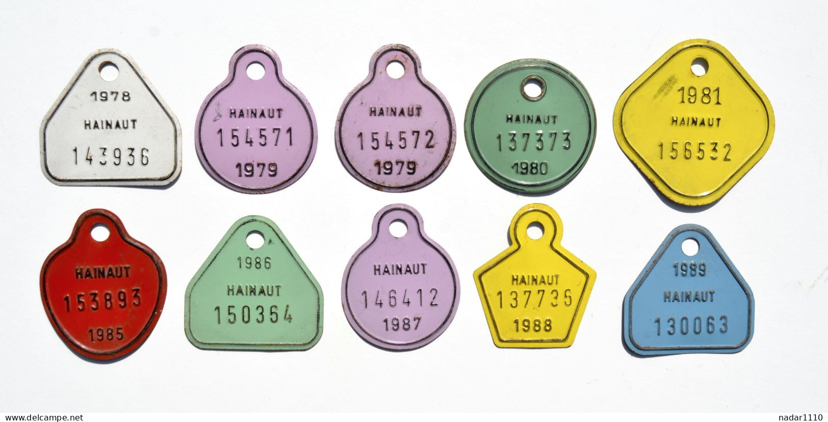 Lot De 10 Plaques De Vélo - Hainaut De 1978 à 1989 - Kennzeichen & Nummernschilder