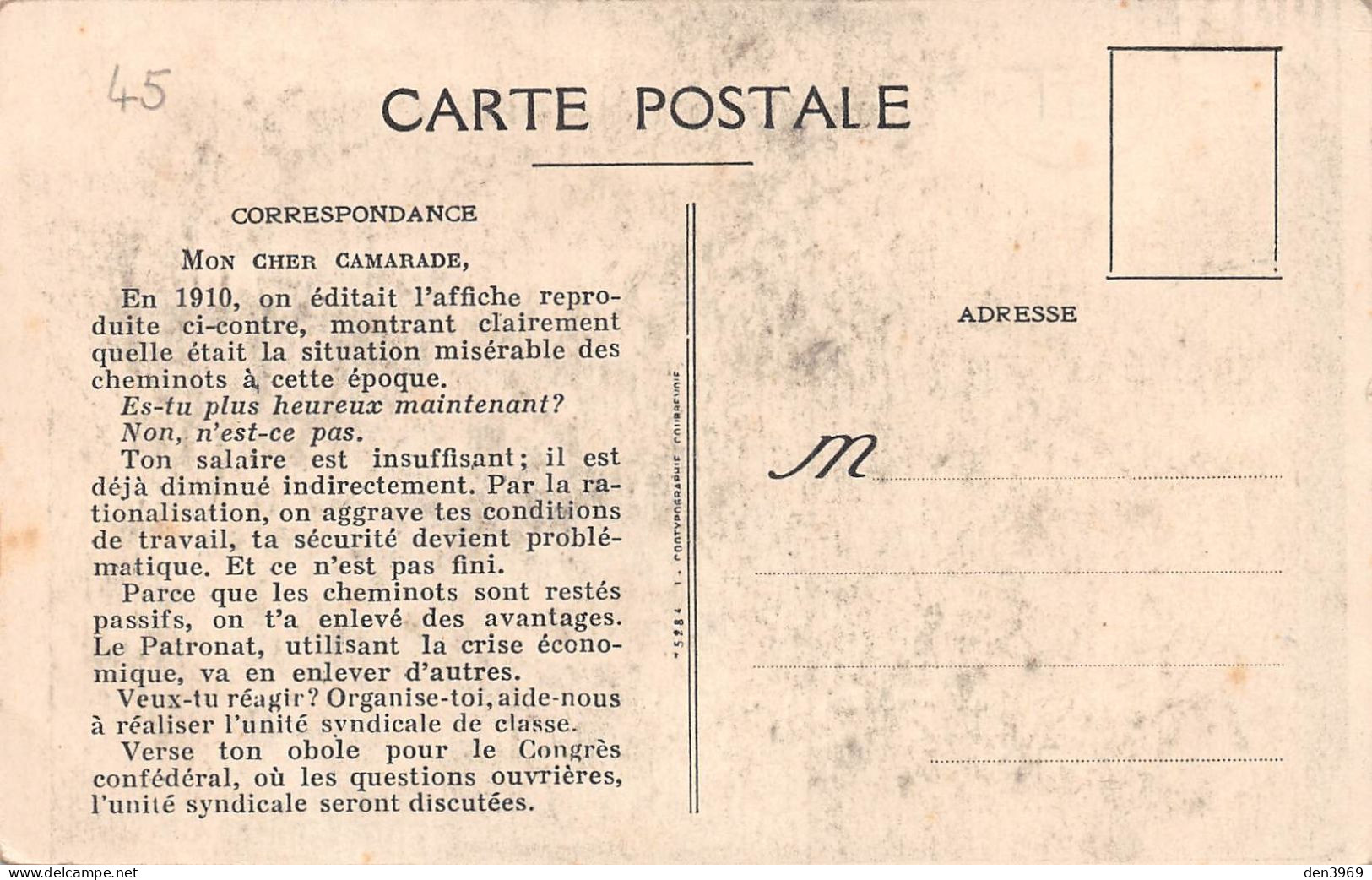 SYNDICAT Cheminots - Dans Les Chemins De Fer La Vie Est Chère, Le Travail Pénible - Congrès Confédéral Unitaire - Labor Unions