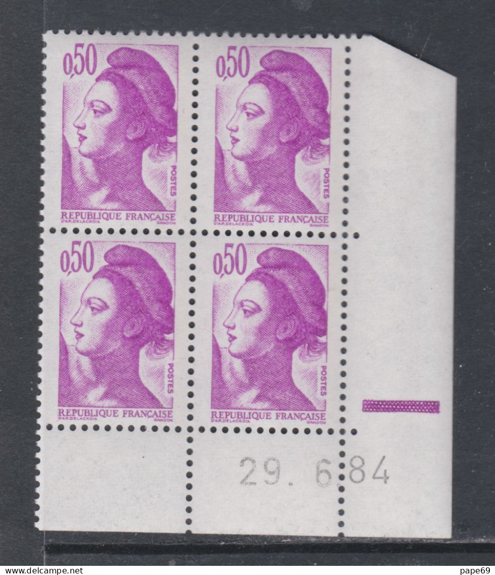 France   Liberté N° 2184 XX : 50 C. Violet En Bloc De 4 Coin Daté Du  29 . 6 . 84,  1 Barre, Gomme Légèrement Altérée TB - 1980-1989