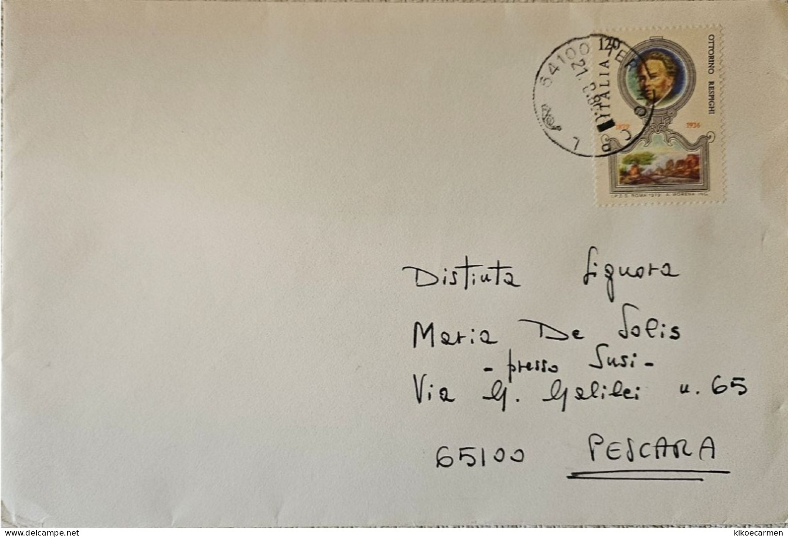 OTTORINO RESPIGHI Isolato 1979 Italia Usato Su Busta Lettera Storia Postale Repubblica Italiana - 1971-80: Marcophilie