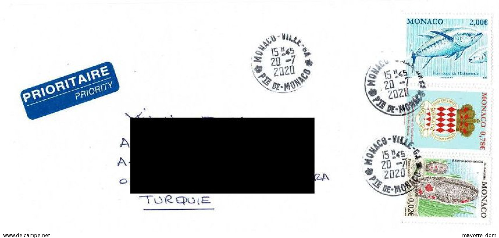 MONACO 2020 Thon Rouge Red Tuna Saint Roman To Turquie Turkey - Lettres & Documents