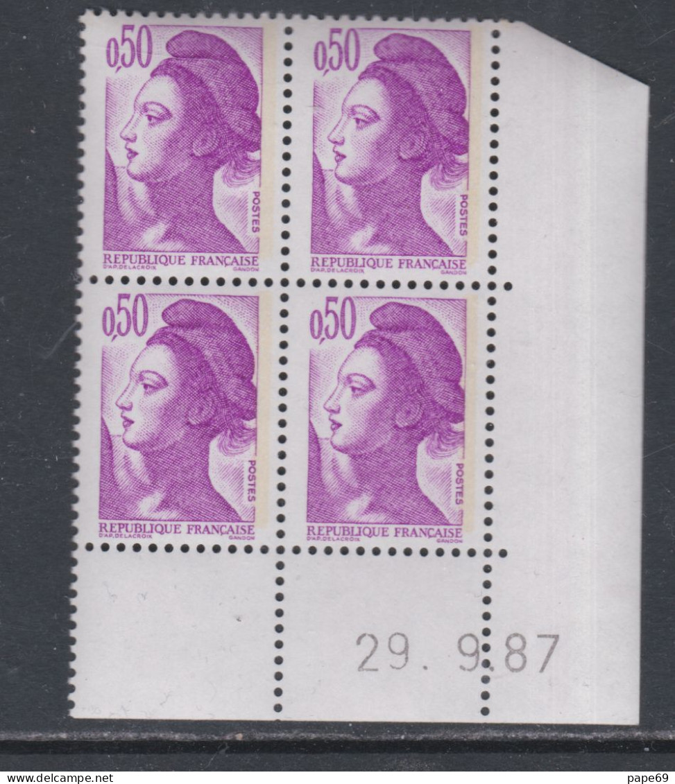 France   Liberté N° 2184 XX : 50 C. Violet En Bloc De 4 Coin Daté Du  29 . 6 . 87,  Ss Trait Gomme Légèrement Altérée TB - 1980-1989