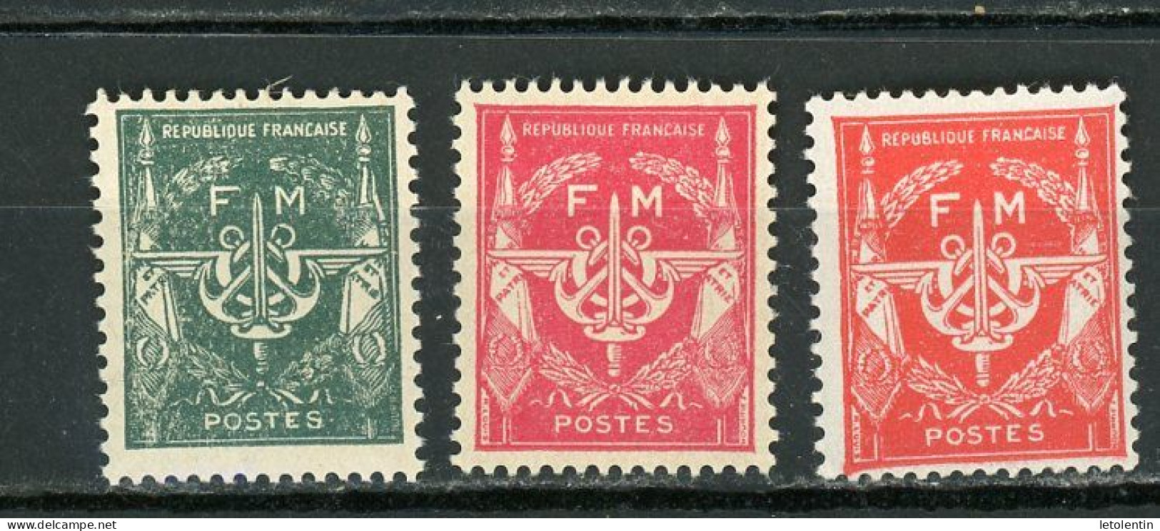 FRANCE -  FM  VERT & ROUGE   - N° Yvert  11 + 12  + 12a** - Timbres De Franchise Militaire