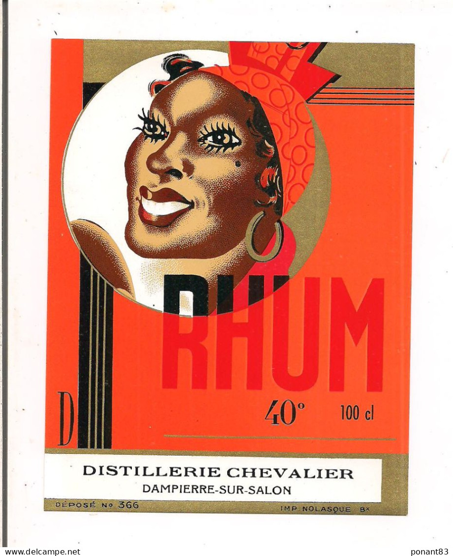 Etiquette RHUM 40° Distillerie Chevalier, Dampierres/Salon - Imprimeur Nolasque Années 1940 - - Rhum