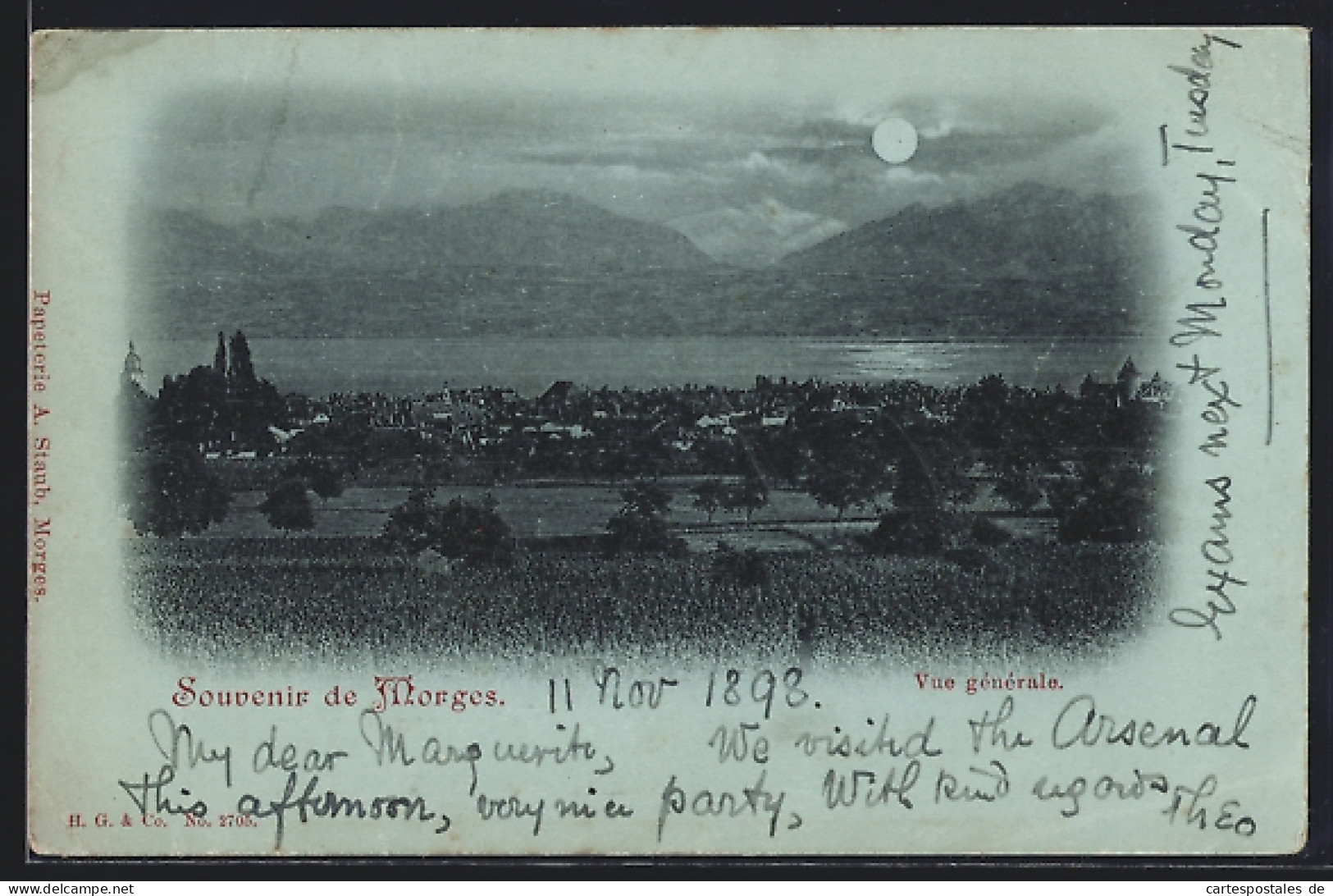 Mondschein-AK Morges, Vue Gènèrale  - Morges