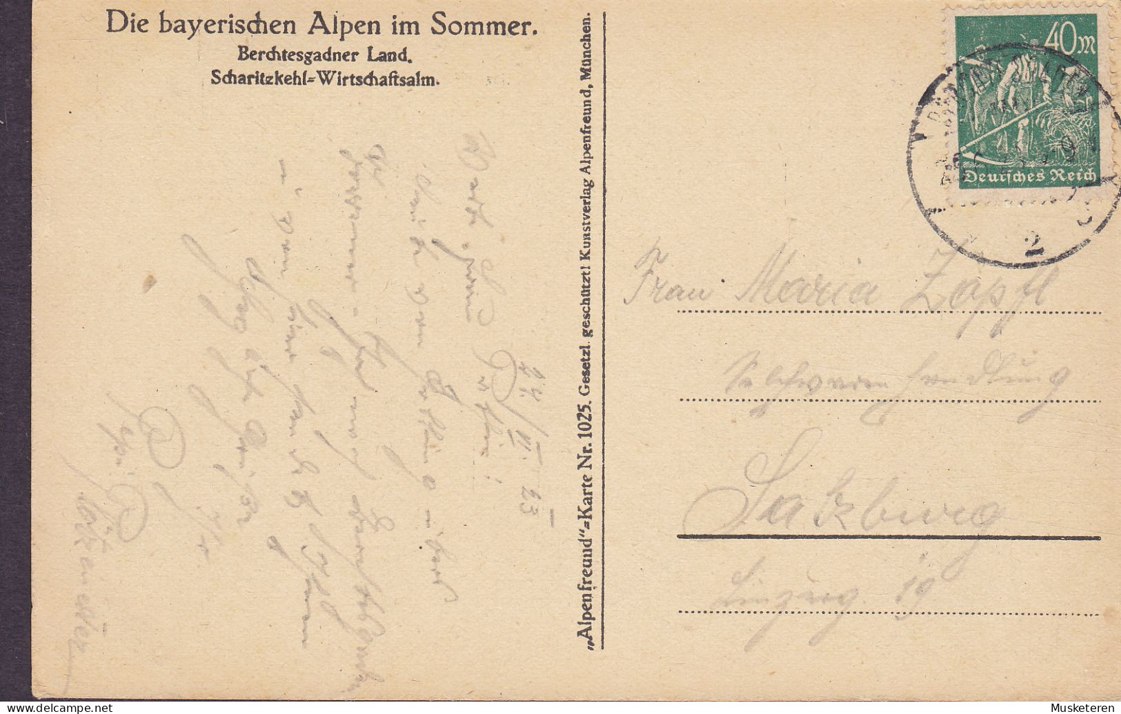 Deutsches Reich PPC Scharitzkehalm Bayrischen Alpen Im Sommer BERCHTESGADEN 1923 SALZBURG (2 Scans) - Berchtesgaden