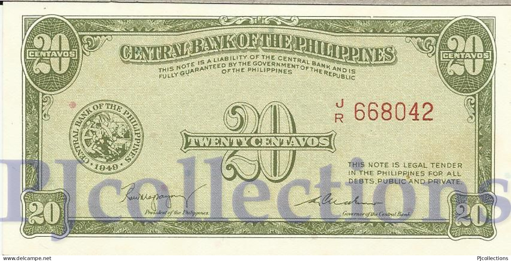 PHILIPPINES 20 CENTAVOS 1949 PICK 130a UNC - Philippinen