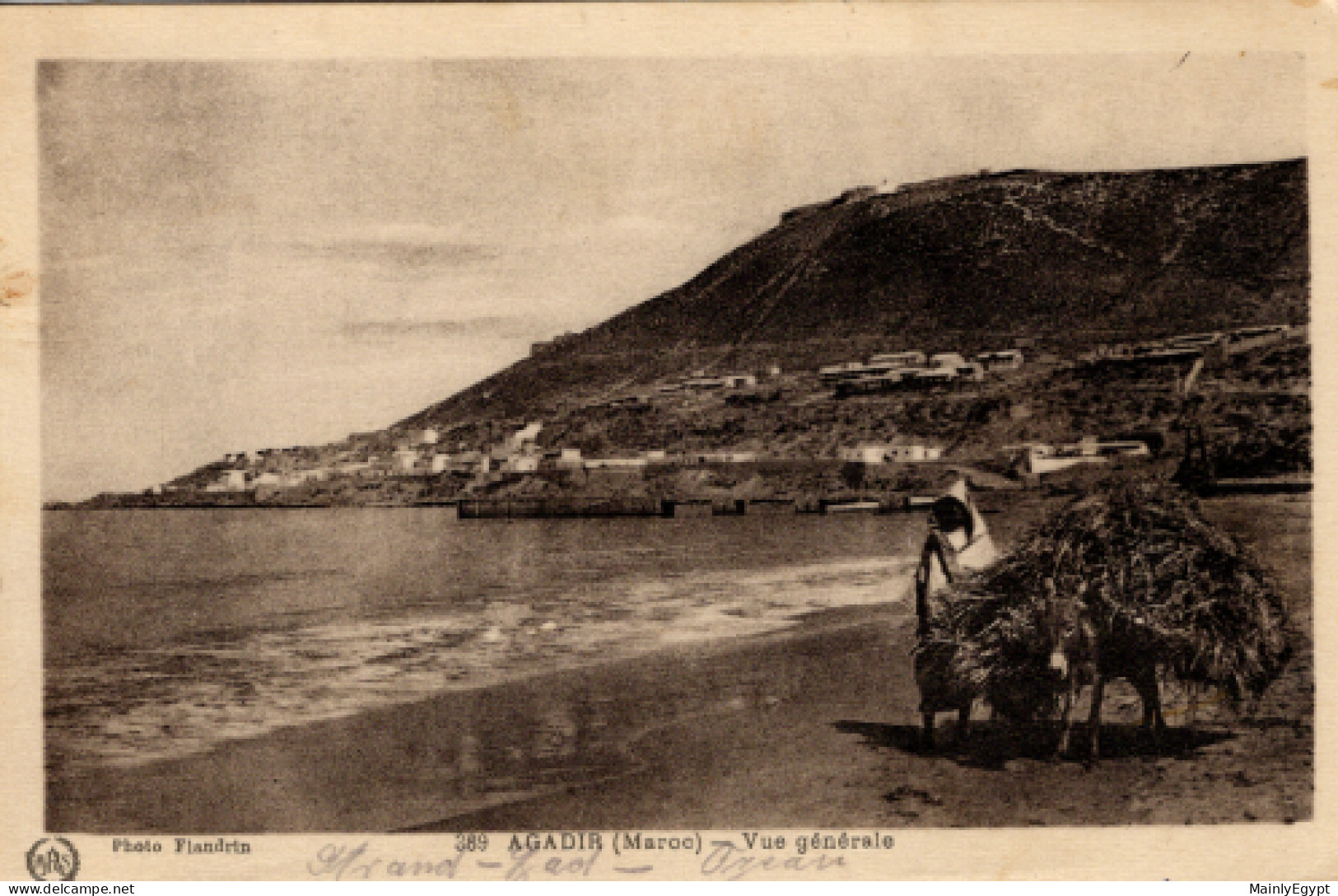 MOROCCO:  Postcard: Agadir, General View Of Beach And Sea, Donkey Heavy Laden, Boy, Houses - PC36 - Agadir