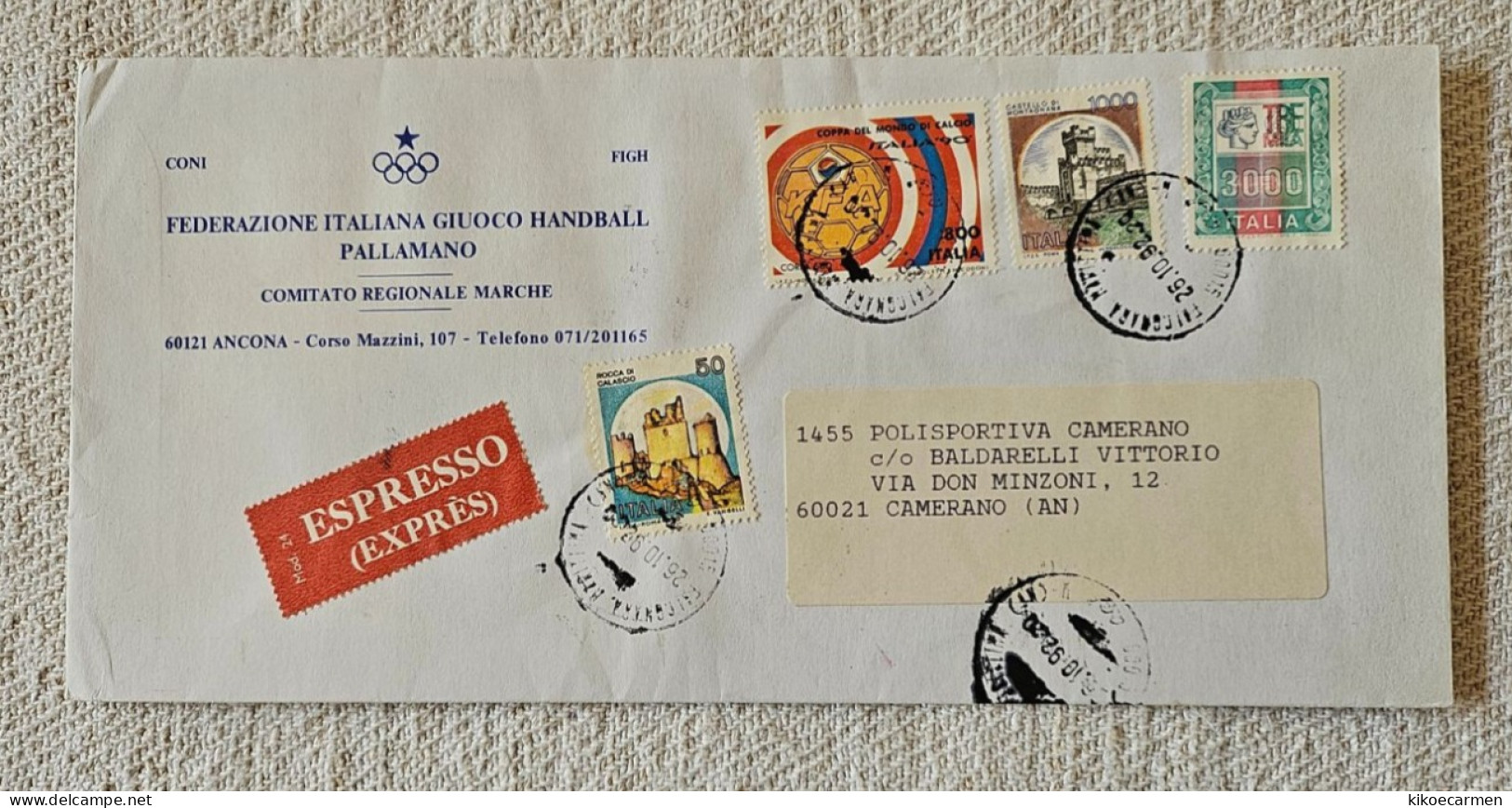 COREA SUD 1990 Italia 90 Usato Su Busta HANDBALL PALLAMANO CONI Comitato Regionale Marche - Handbal