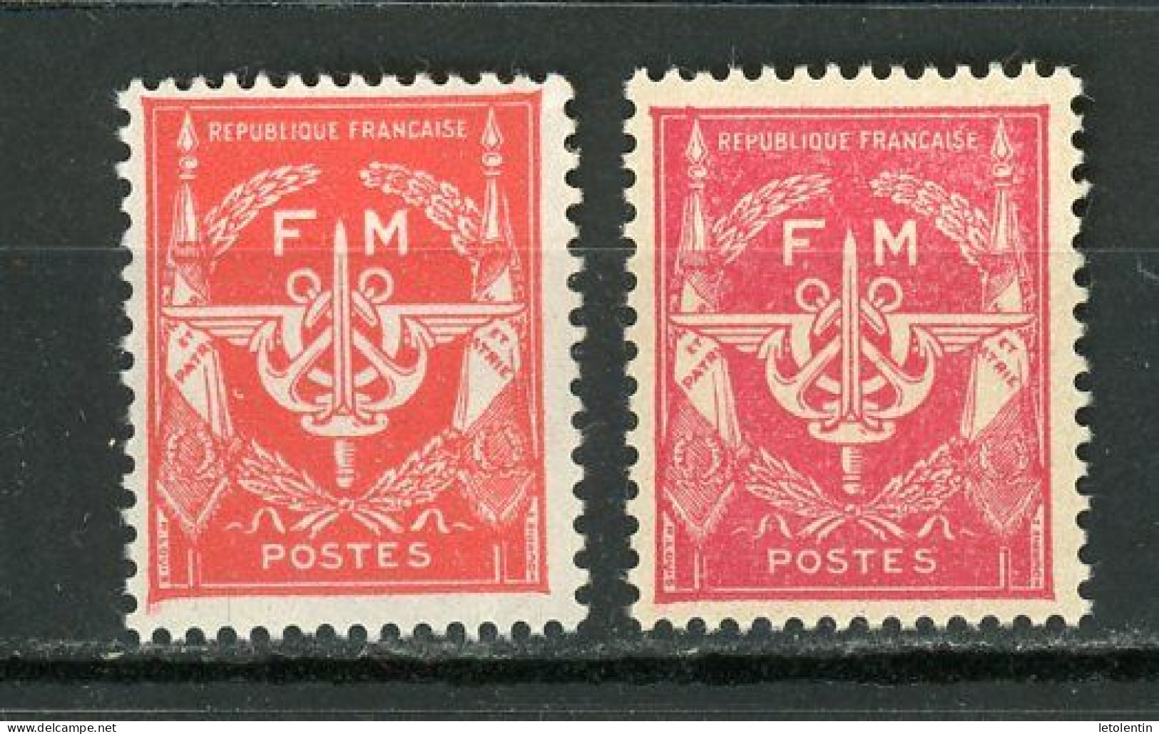 FRANCE -  FM  ROUGE & ROUGE CARMINÉ   - N° Yvert   12+12a** - Sellos De Franquicias Militares