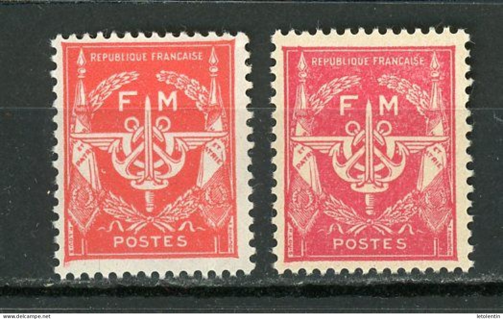 FRANCE -  FM  ROUGE & ROUGE CARMINÉ   - N° Yvert   12+12a** - Military Postage Stamps