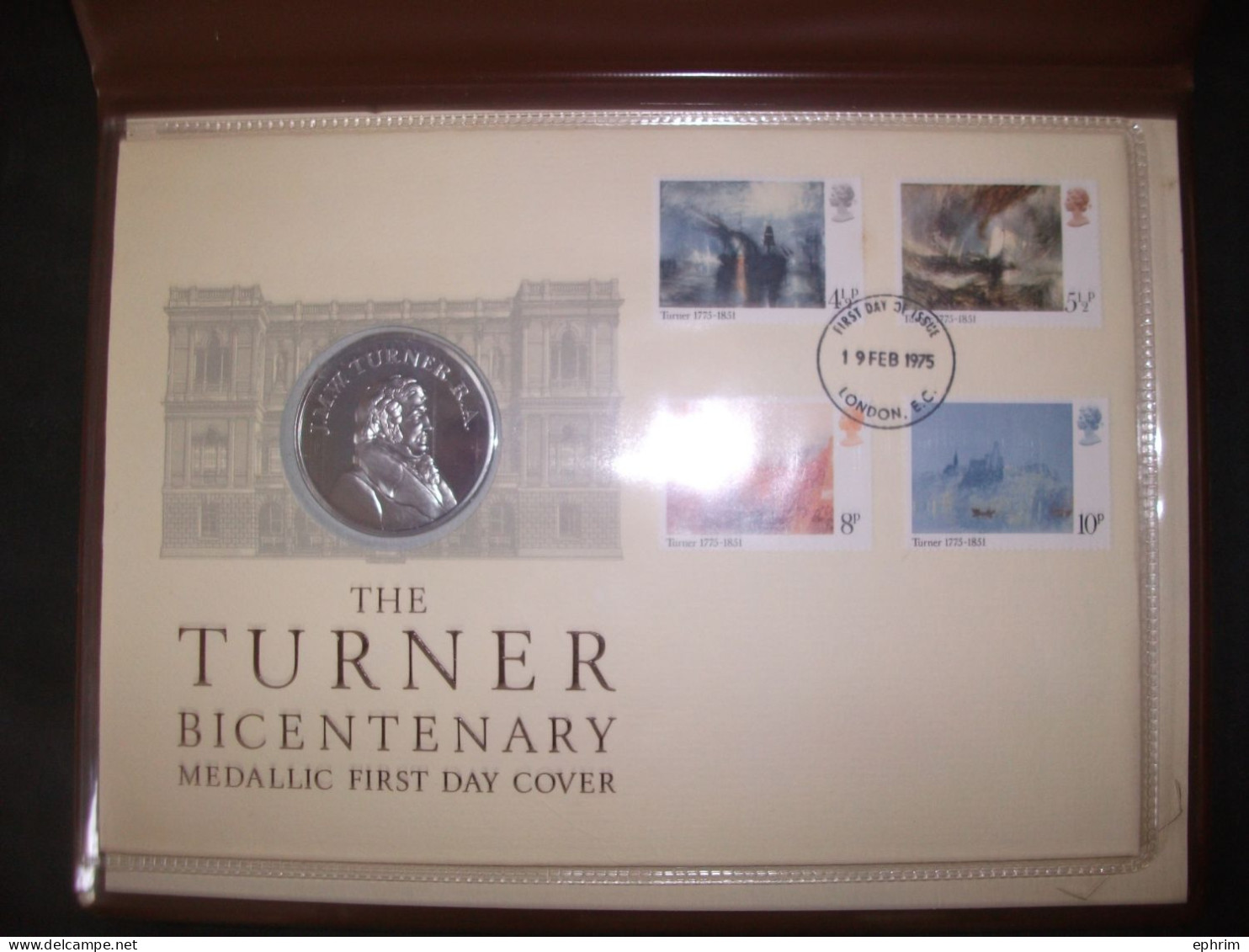 William Turner Bicentenary Medallic First Day Cover London 1975 Pochette Commémorative Médaille Argent Silver Medal (?) - Autres & Non Classés