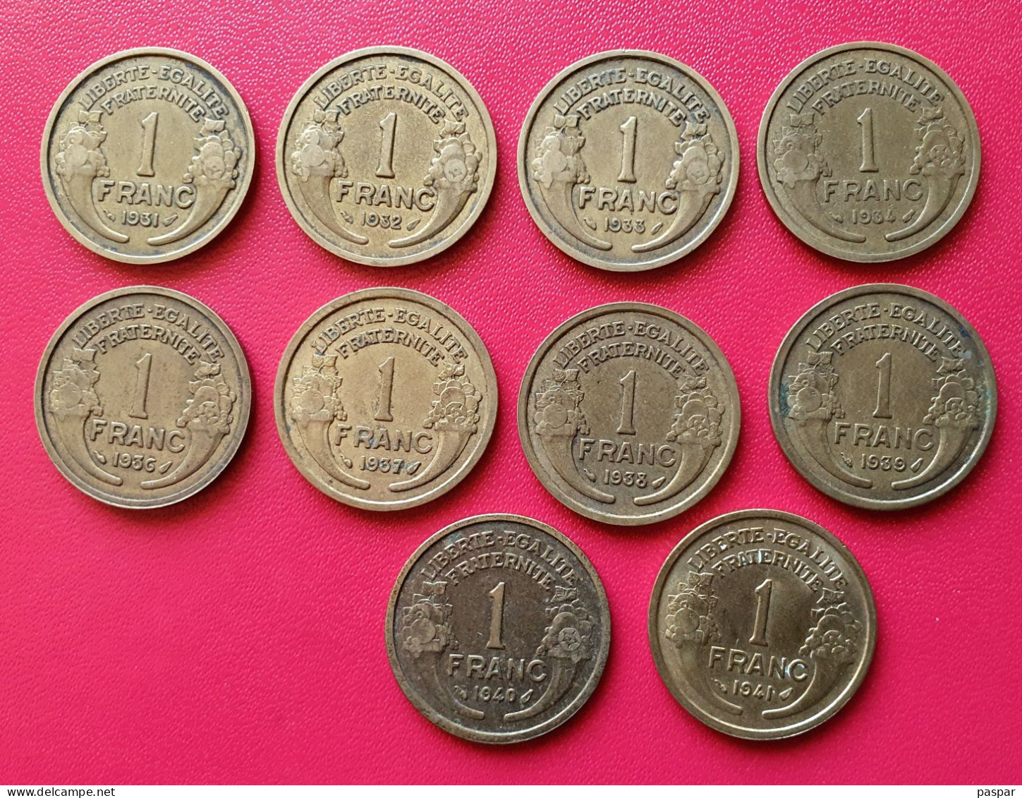 Lot De 10 Pièces Différentes 1 Franc Morlon 1931 à 1941 - 1 Franc