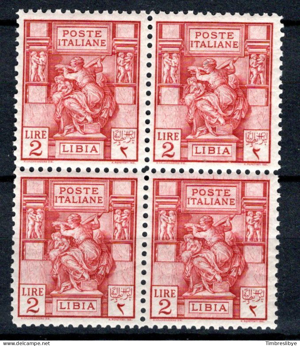 LIBYA 1926/29; Sibylle Libyenne , Nichel-N° 52 C En Bloc De 4 TP's Dentelé 11; MNH, Neuf ** - Libye