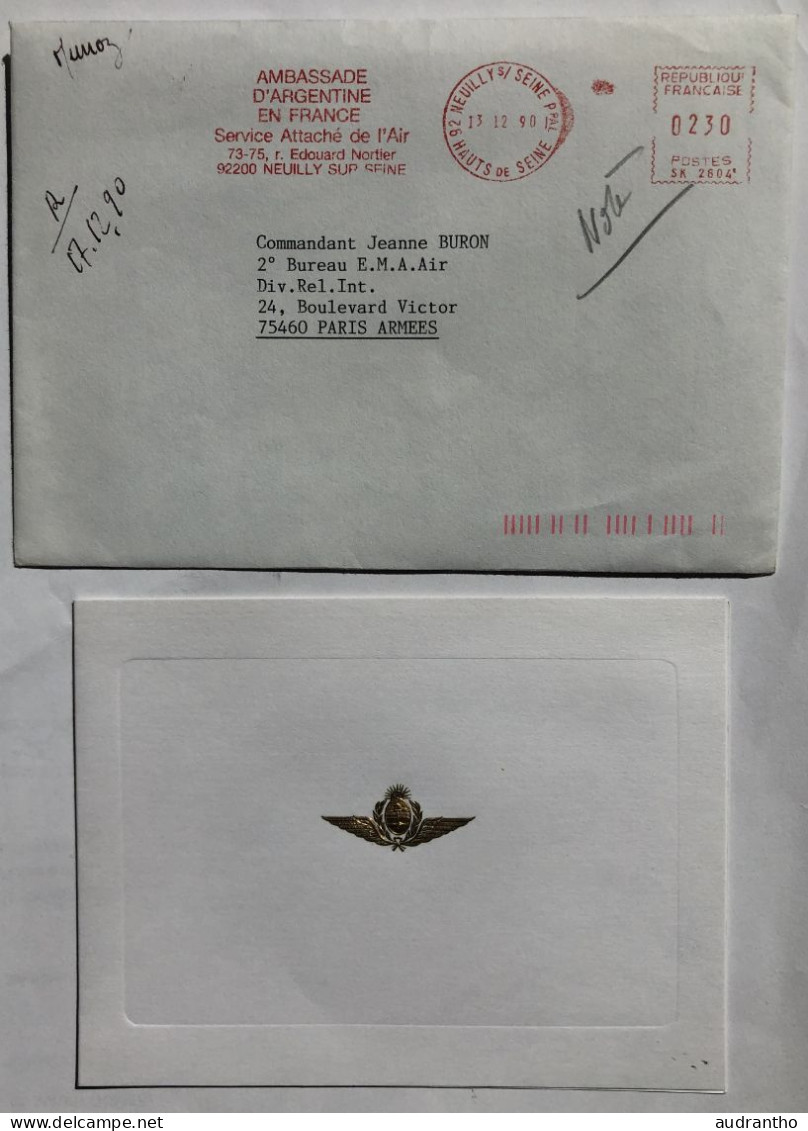 Carte De Voeux - Armée Air Ambassade Argentine Colonel Rodolfo Munoz - EMAA Commandant Jeanne Buron Ernée - Dokumente