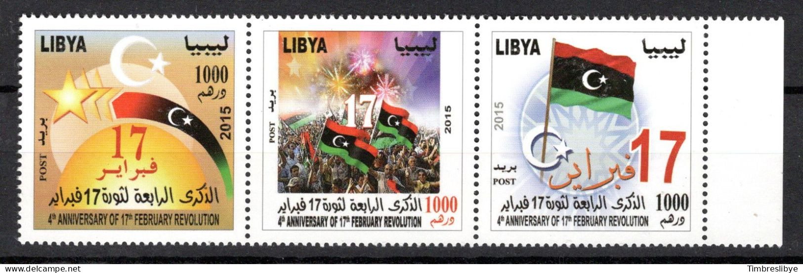 LIBYA 2015; 4e Anniversaire De La Révolution Février; Tenant; MNH, Neuf ** - Libia