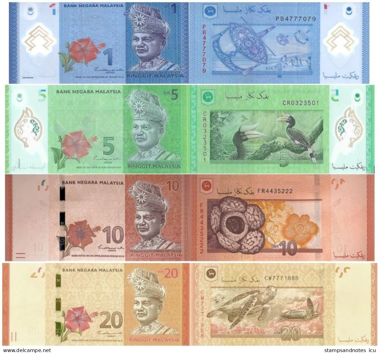 MALAYSIA 1 5 10 20 Ringgit ND P 51c 52c 53c 54c UNC Set Of 4v - Malaysia