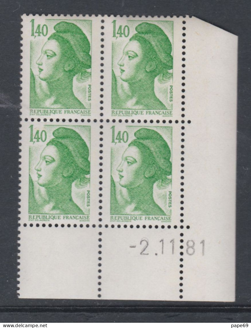 France Type Liberté N° 2186 XX : 1 F. 40 Vert En Bloc De 4 Coin Daté Du  2 . 11 . 81,  Sans Trait, Sans Charnière TB - 1980-1989