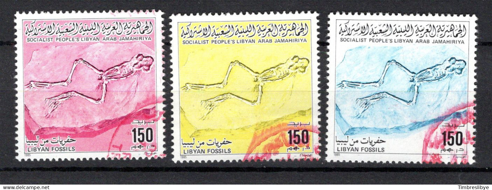 LIBYA 1.3.1985; Grenouille Fossils Epreuve Couleur 3 X Mi-Nr. 1478; Oblitéré - Libye