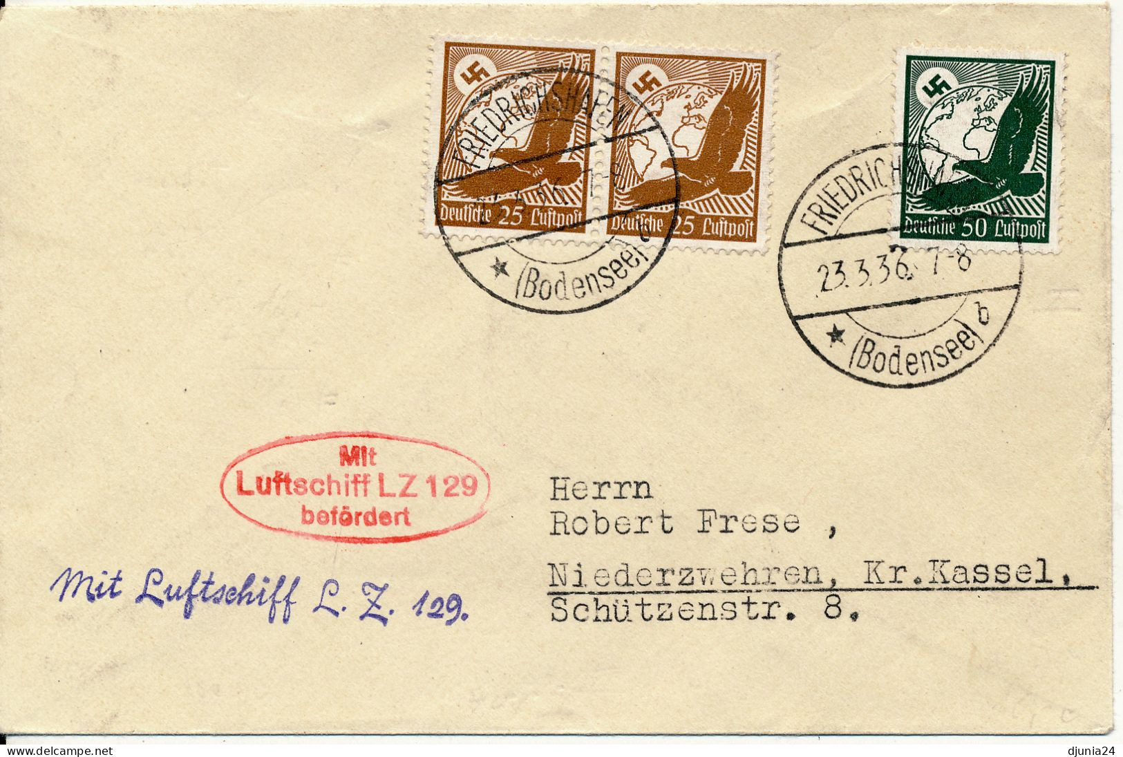 BF0693 / FRIEDRICHSHAFEN  -  23.3.36  ,   Mit Luftschiff LZ 129   -  Michel  533y  2x , 535 - Airmail & Zeppelin