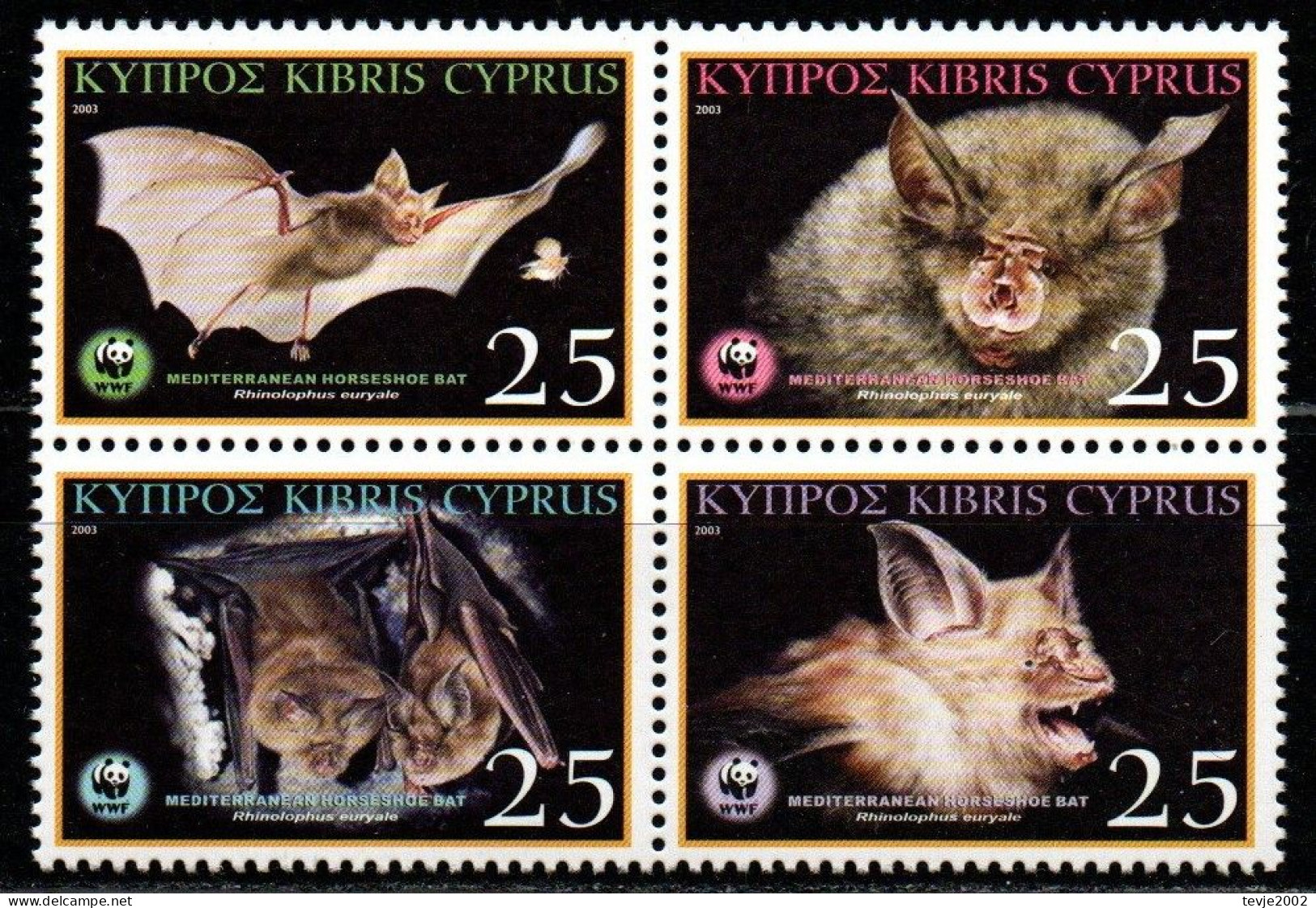 Zypern 2003 - Mi.Nr. 1015 - 1018 - Postfrisch MNH - Tiere Animals Fledermäuse Bats - Pipistrelli