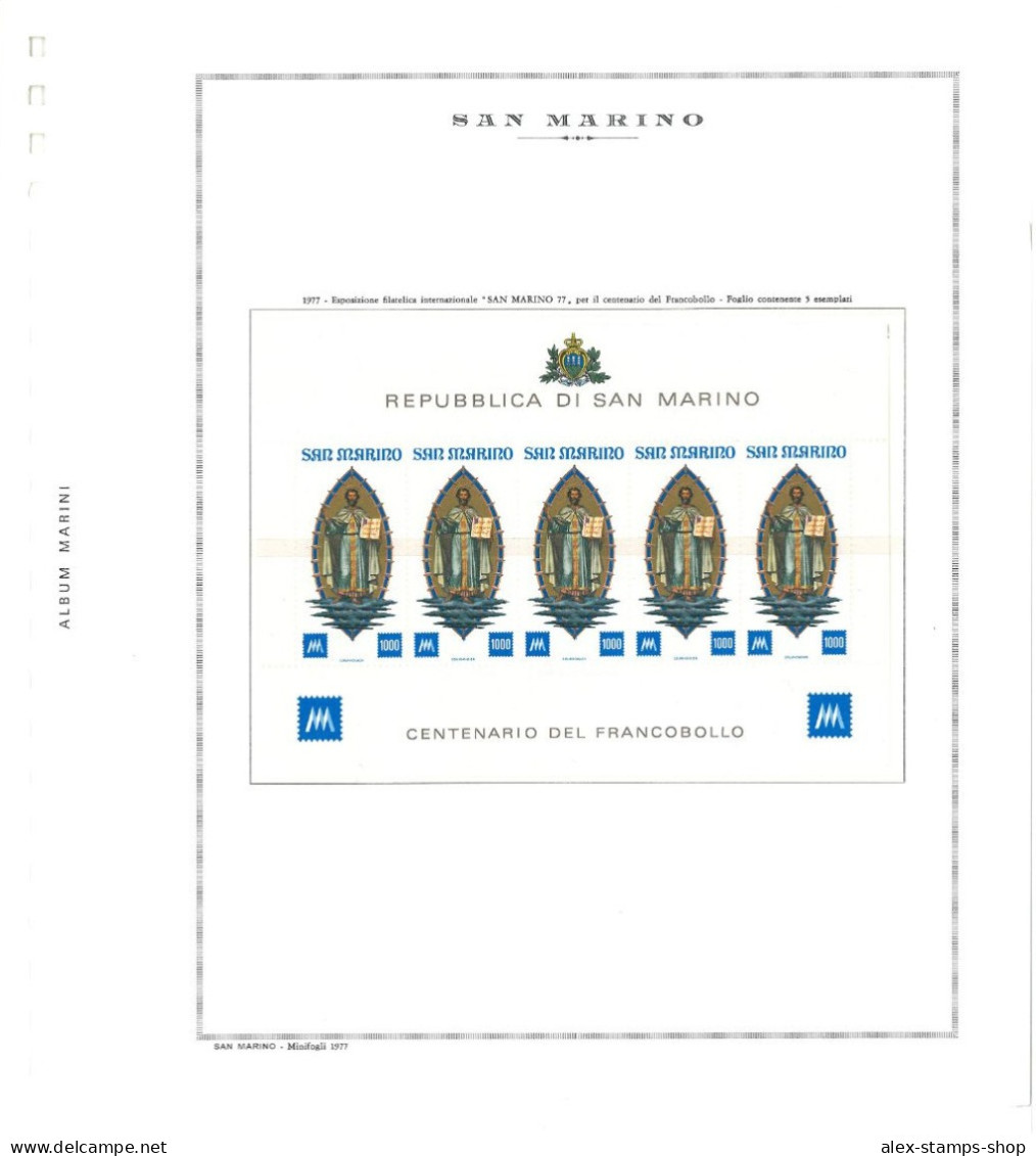 SAN MARINO ANNO 1977 - ANNATA COMPLETA NUOVA SU FOGLI MARINI COMPRESI - Komplette Jahrgänge