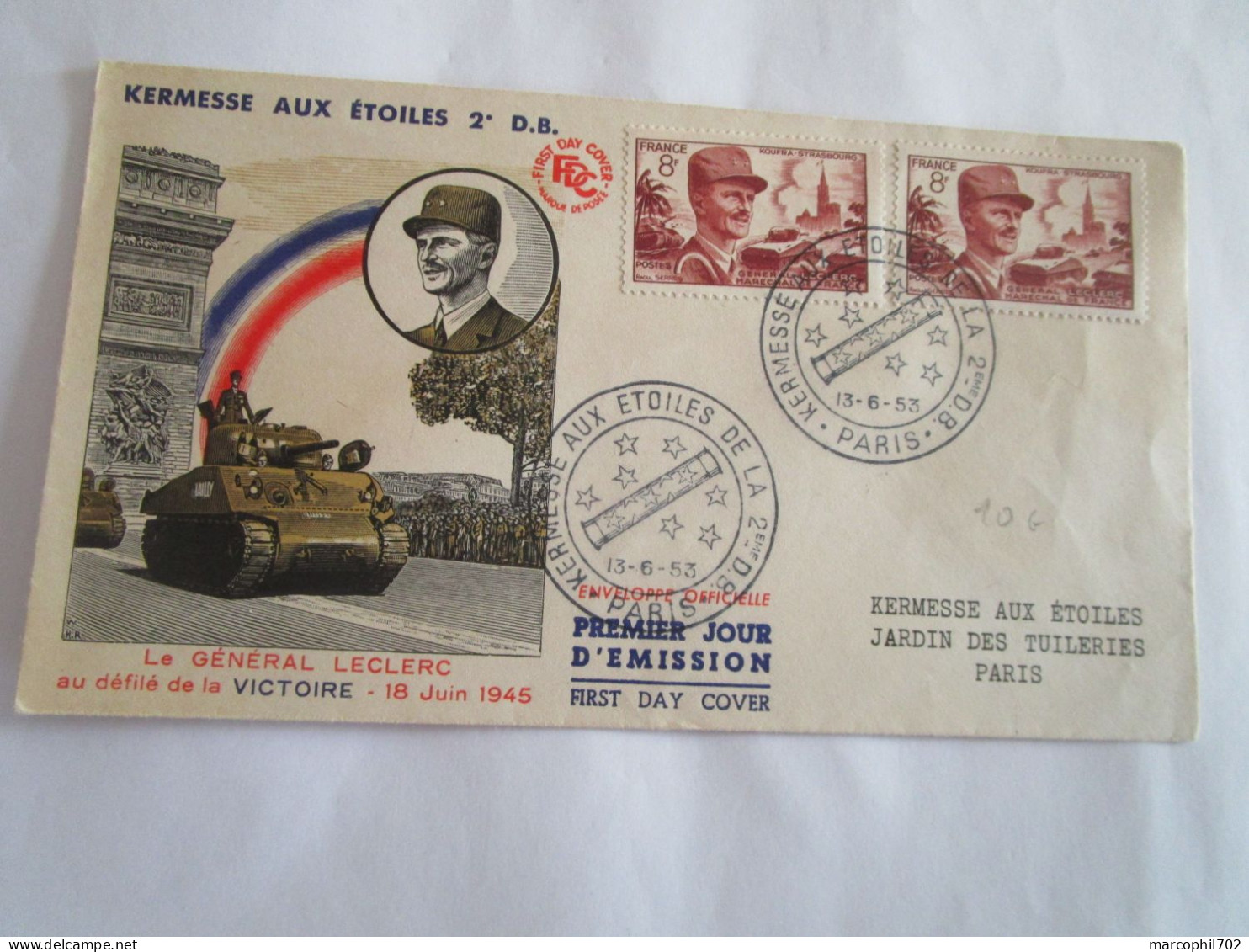 FDC General Leclerc Kermesse Aux Etoiles 2eDB 13/6/1953 - 1950-1959