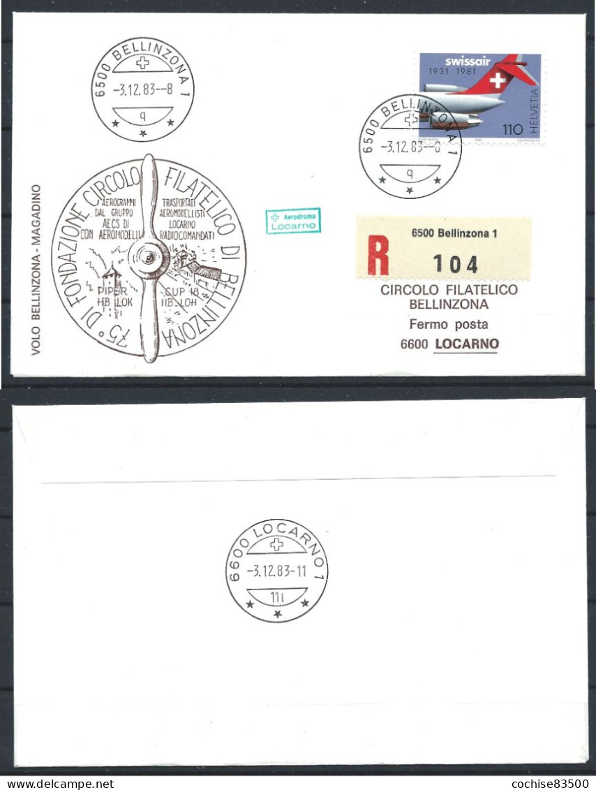 Suisse - FDC 03/12/1983 - Vol Bellinzana - Magadino - FDC