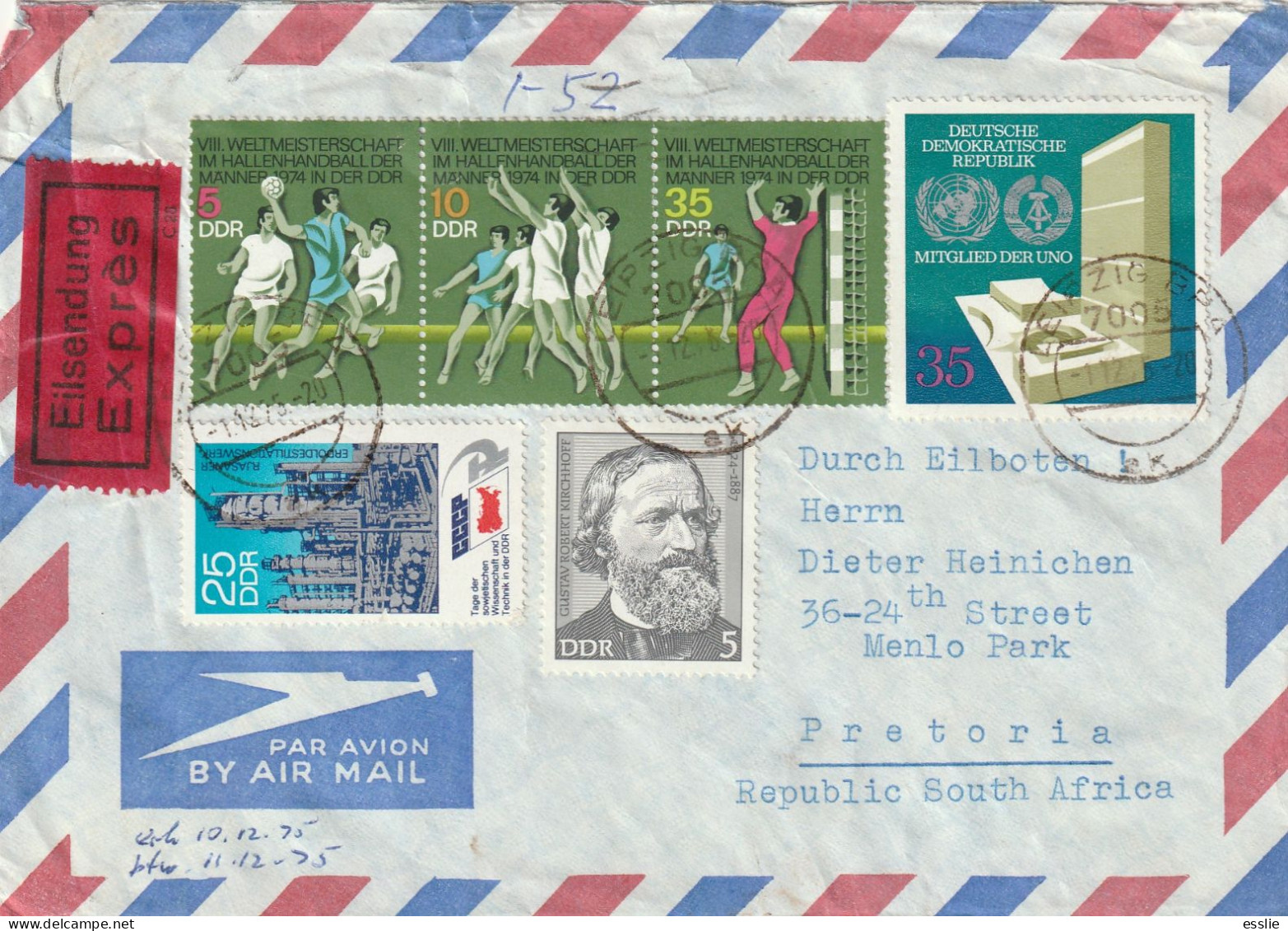 Germany DDR Eilsendung Express Cover - 1974 1973 - Kirchhoff Fieldball United Nations Oil Refinery Ryazan Soviet Science - Covers & Documents