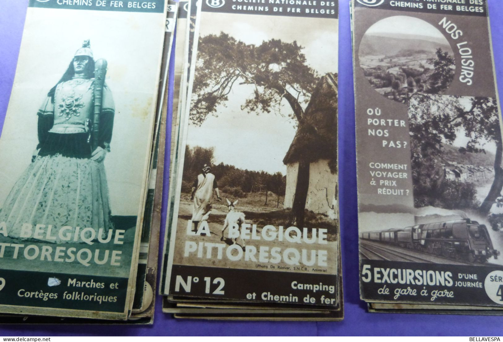 Soc. Nat.des Chemins de fer Belges EXCURSIONS Flyer Reisroutes belgische Spoorwegen ancien brochures Lot x 19 stuks