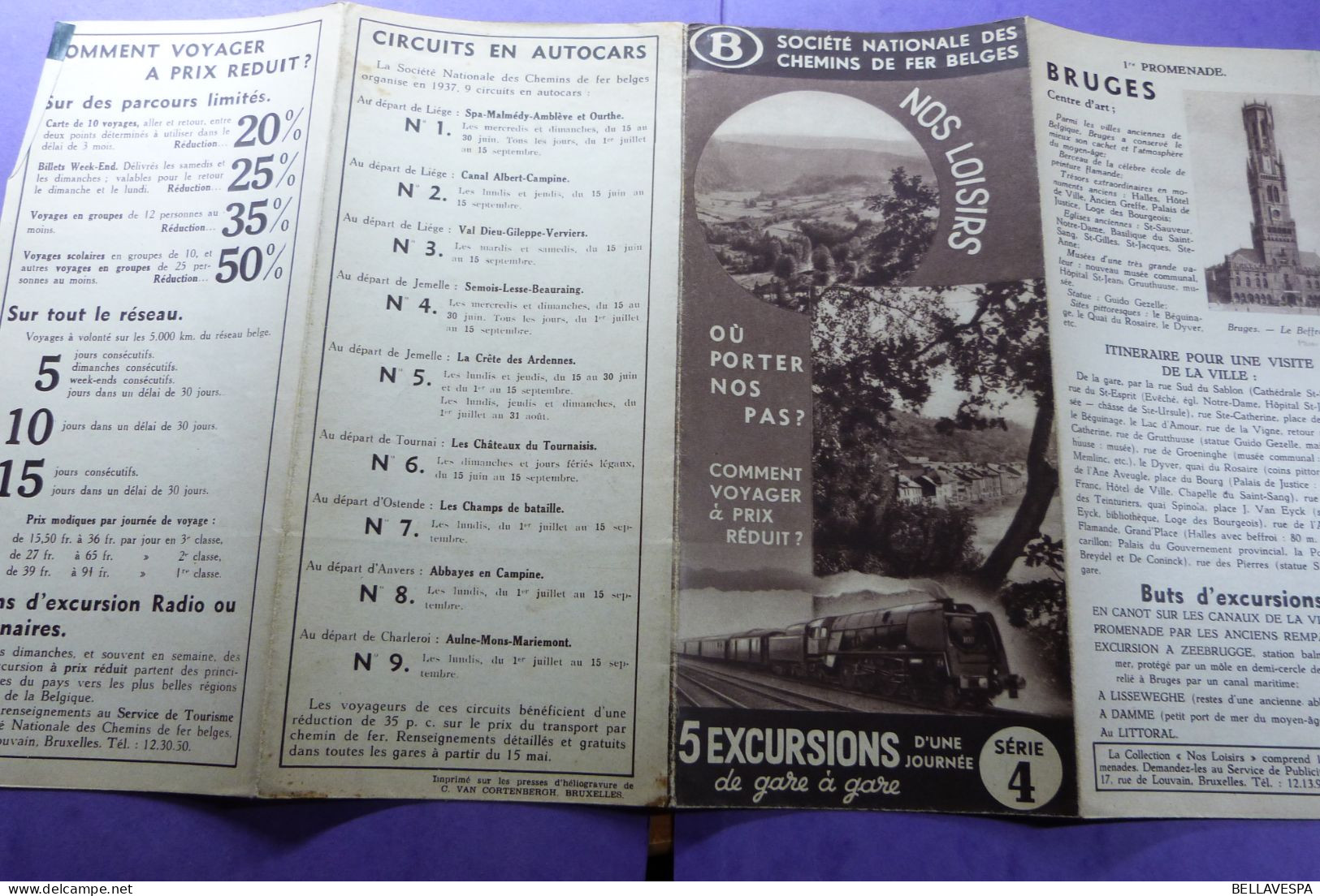 Soc. Nat.des Chemins de fer Belges EXCURSIONS Flyer Reisroutes belgische Spoorwegen ancien brochures Lot x 19 stuks