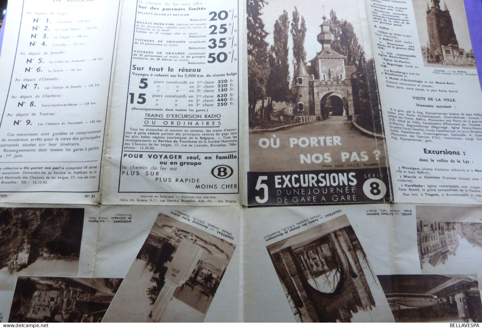 Soc. Nat.des Chemins de fer Belges EXCURSIONS Flyer Reisroutes belgische Spoorwegen ancien brochures Lot x 19 stuks