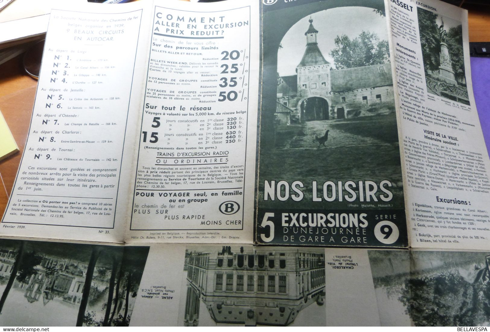 Soc. Nat.des Chemins de fer Belges EXCURSIONS Flyer Reisroutes belgische Spoorwegen ancien brochures Lot x 19 stuks