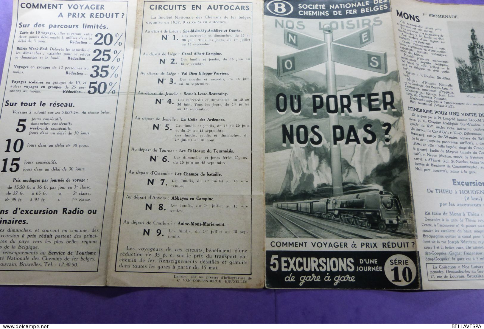 Soc. Nat.des Chemins de fer Belges EXCURSIONS Flyer Reisroutes belgische Spoorwegen ancien brochures Lot x 19 stuks