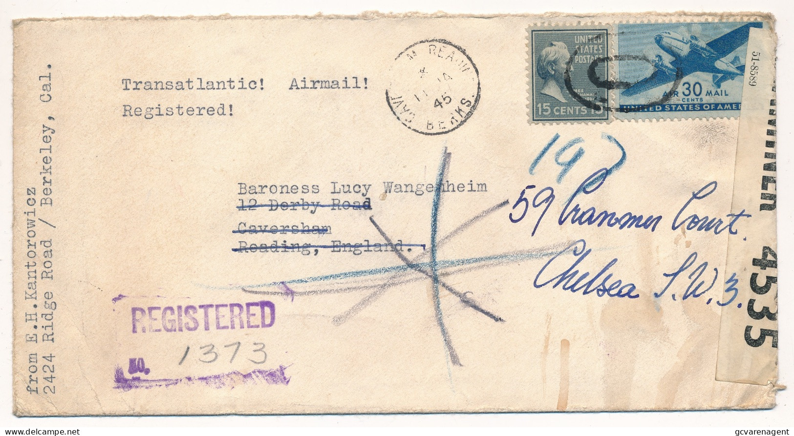 COVER 1941 WWII  OPENED BY EXAMINER  REGISTERED  TO CHELSEA  ENGLAND               VOIR IMAGES - Storia Postale