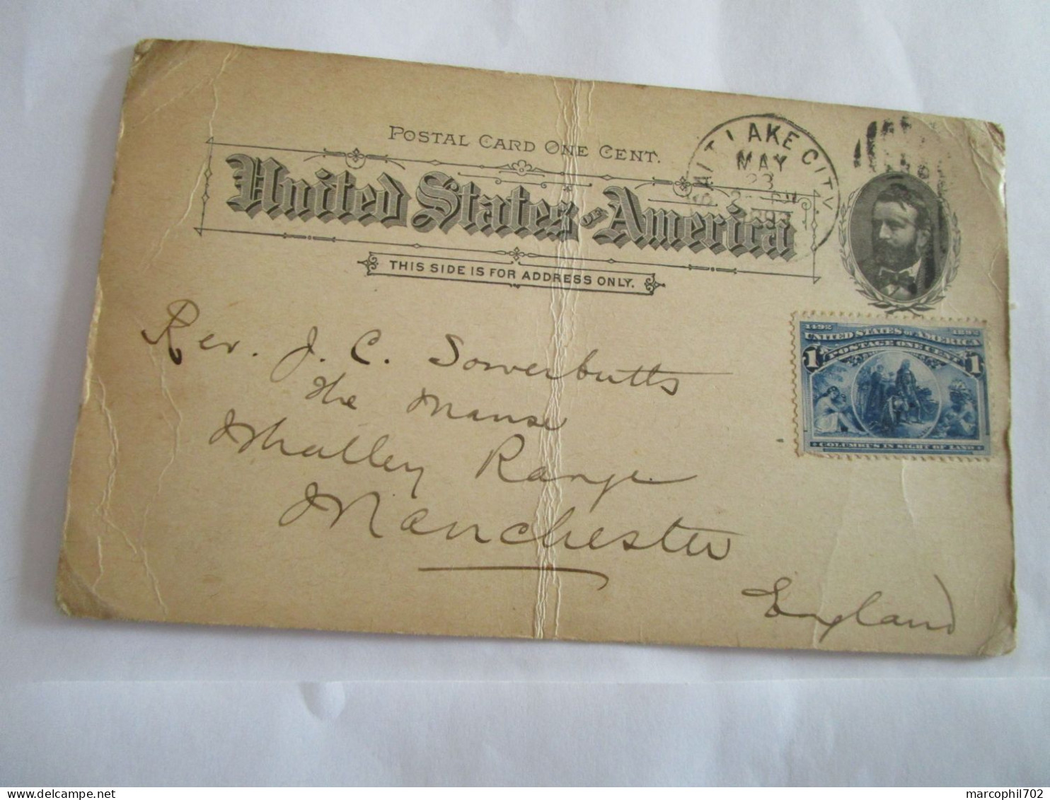 Postalcard One Cent USA De Salt Lake City 28/5/1893 Pour Manchester - Cartas & Documentos