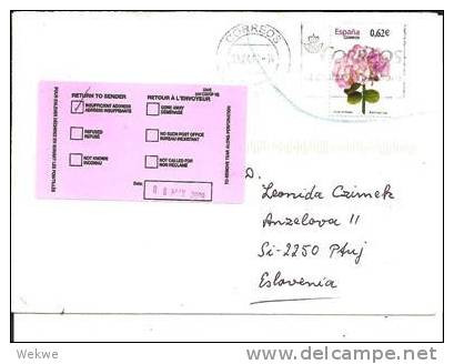 SPANIEN 390 / In Die Slowakei Und Zurück. Blume Als Einzelfrankatur (Hortensia) - Storia Postale