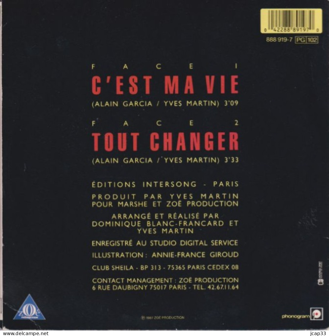 SHEILA  -  C EST MA VIE  -  TOUT CHANGER  -  1987  - - Sonstige - Franz. Chansons