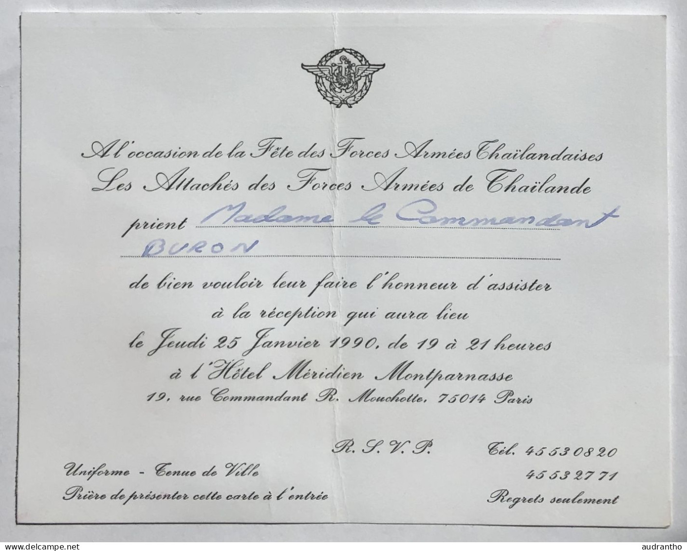 Carte Invitation - Armée Air Ambassade Thaïlande - EMAA Commandant Jeanne Buron Ernée - Documents