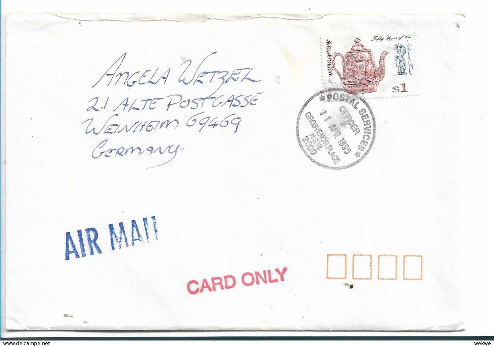 AUSTRALIEN 470 / National Trust, 50 Jahre, 1995 Nach Deutschlan. Heraldische Kanne Mit Wappen - Briefe U. Dokumente