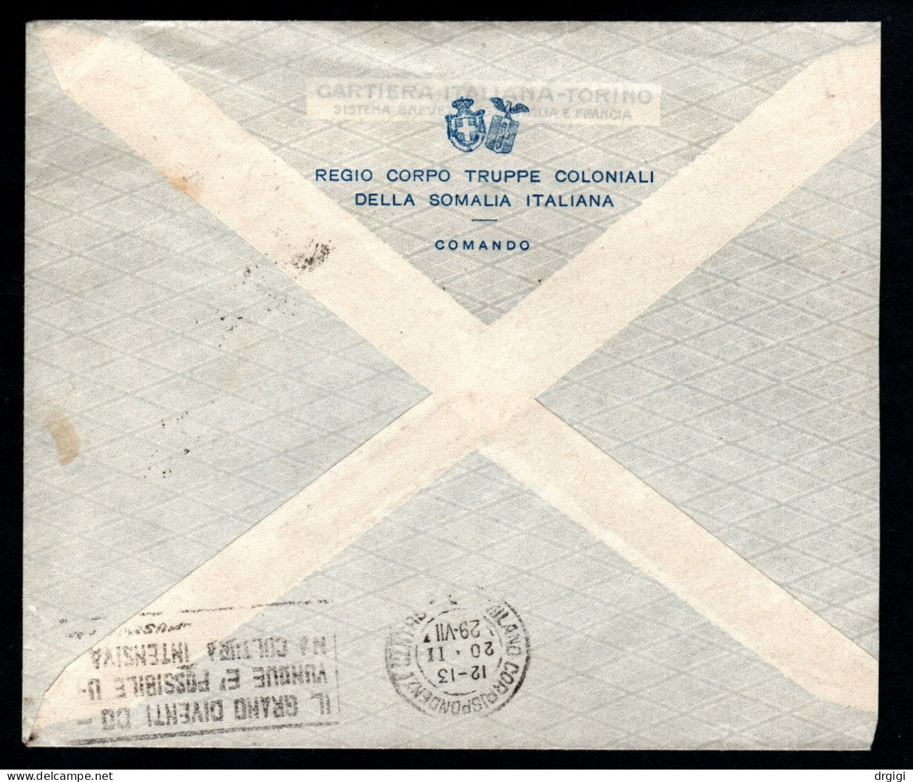 SOMALIA ITALIANA, BUSTA 1929, SASS. 117, MOGADISCIO X MILANO - Somalie
