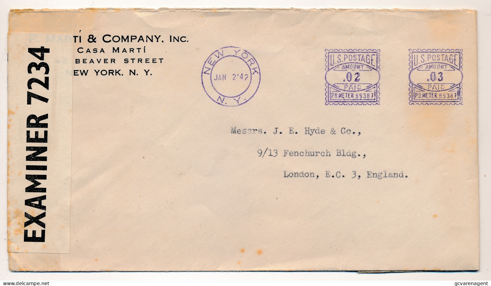 COVER 1942 WWII  OPENED  BY EXAMINER   TO  LONDON  ENGLAND                VOIR IMAGES - Storia Postale