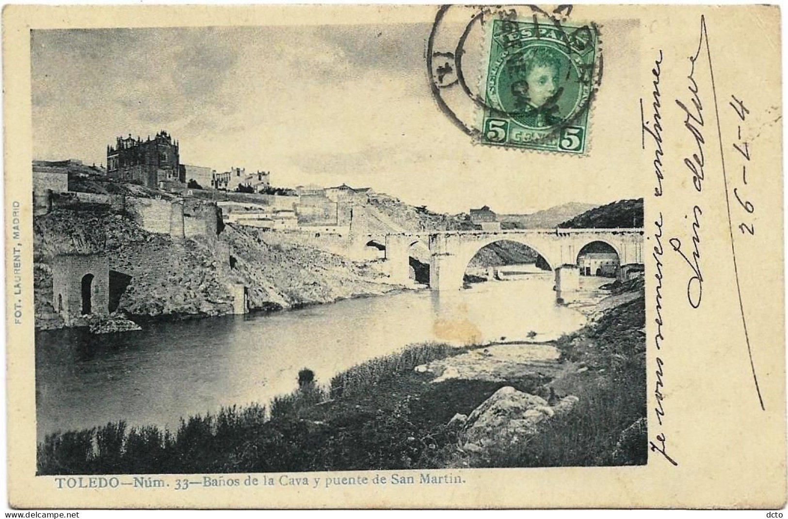 TOLEDO (Esp) Banos De La Cava Y Puente De San Martin Ed. Laurent 33, Envoi 1904, Dos Simple - Toledo