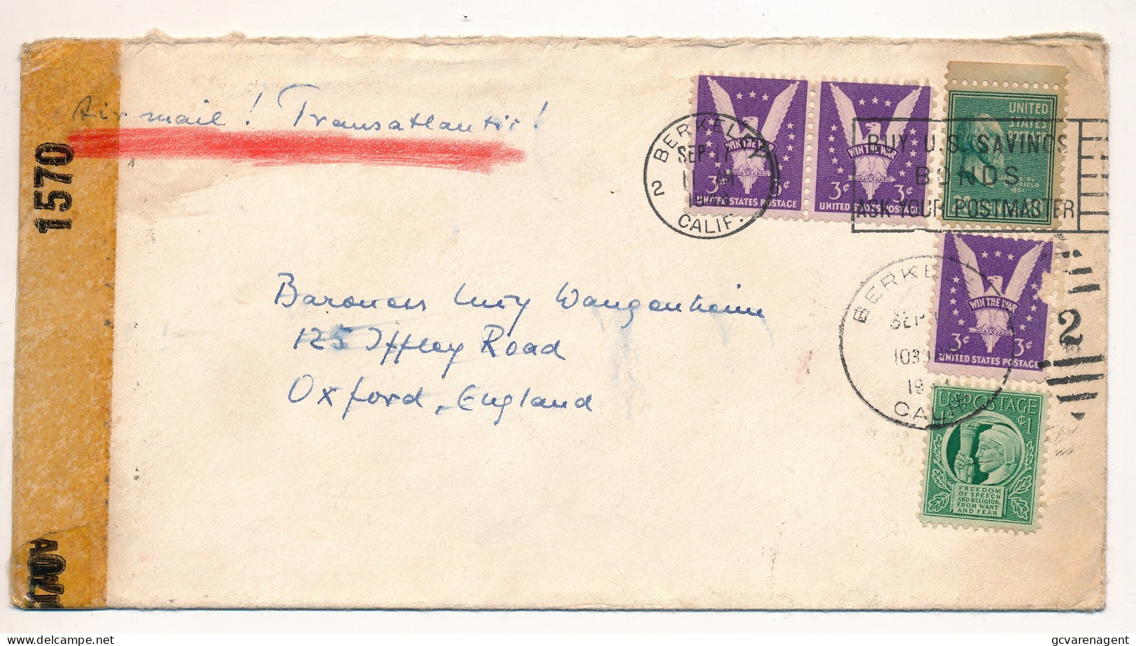 COVER 1943 WWII  OPENED  BY EXAMINER   TO  OXFORD   ENGLAND                VOIR IMAGES - Cartas & Documentos