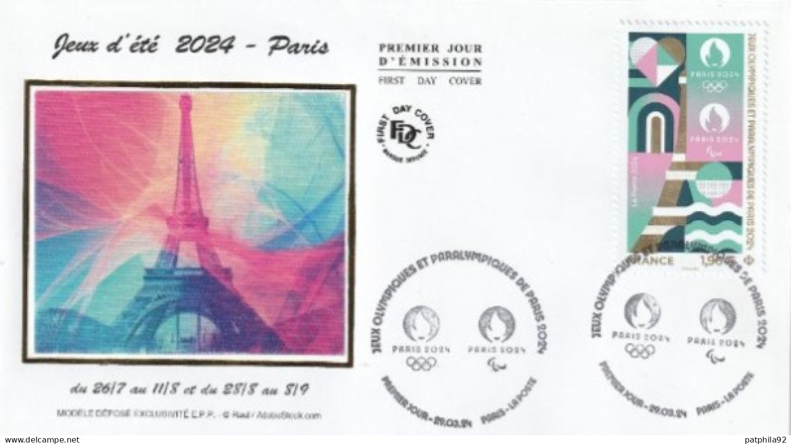 Fdc 2024_Envel. 1er Jour_fdc_soie_Jeux Olympiques Et Paralympiques De Paris. PJ Paris 29/03/24. - 2020-…